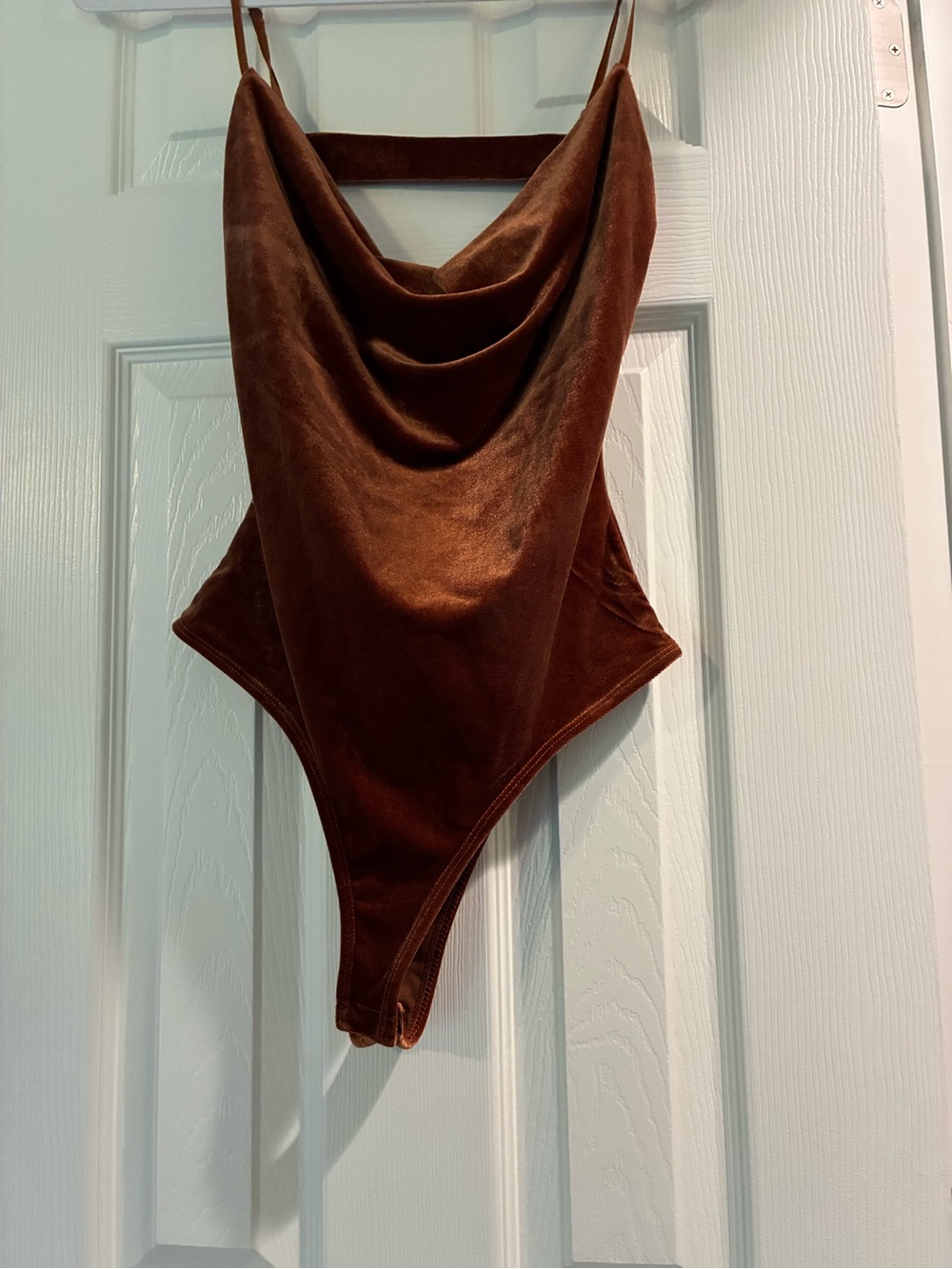 Fashion Nova Velvet Cowl One-Piece - Chocolate Brown